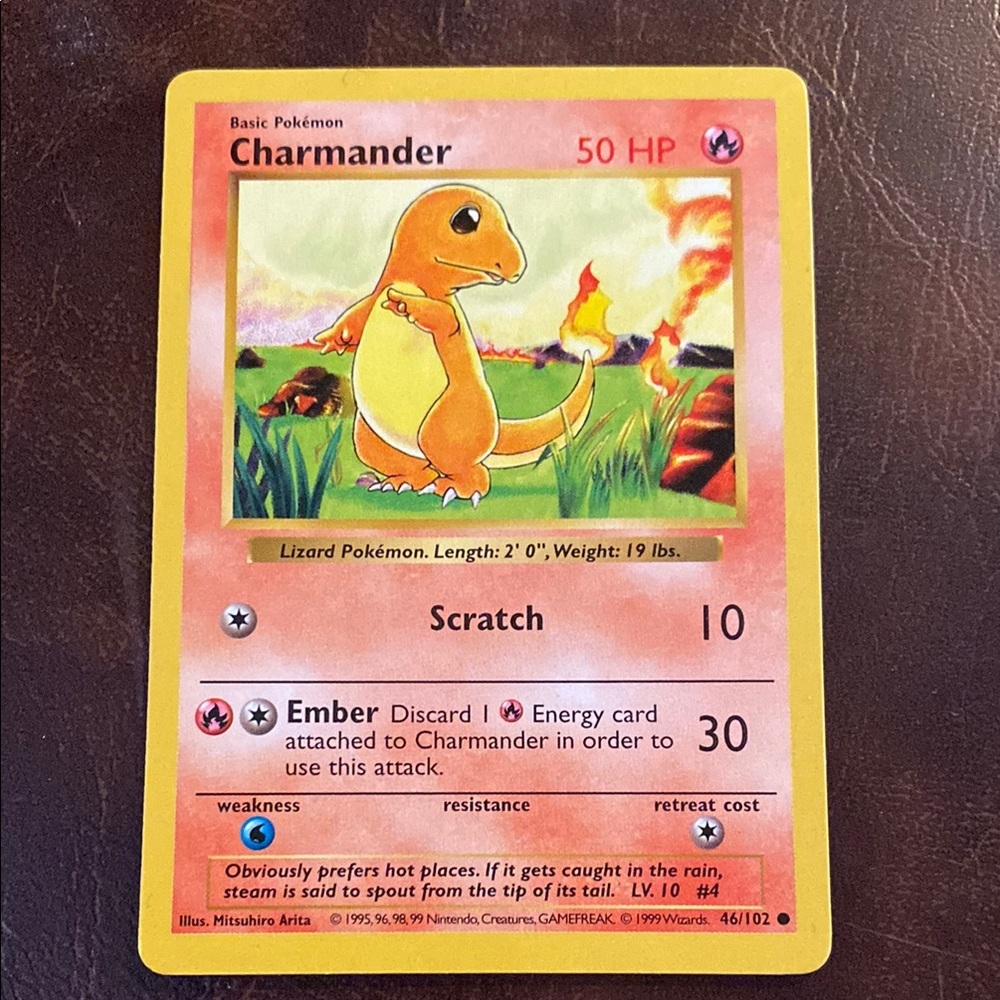 RARE Original 1995 Charmander 046/102 Base Set Pokemon Card